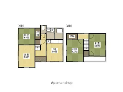 福塩線 備後本庄駅 徒歩21分 2階建 築37年(4DK)の間取り写真