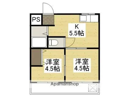 オリーブコート三吉2(2K/3階)の間取り写真