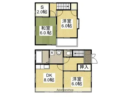 井原鉄道 湯野駅 徒歩12分 2階建 築22年(3SDK)の間取り写真