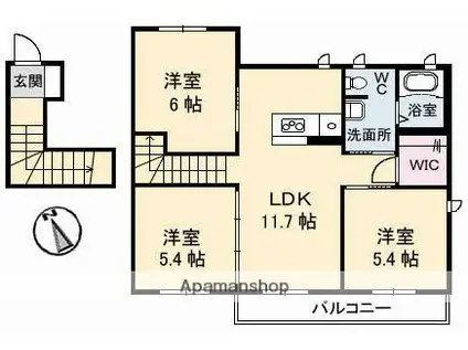 メゾン・ド・ローズ B棟(3LDK/2階)の間取り写真