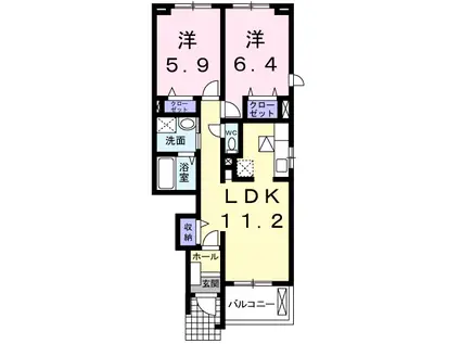 ベルアンジュB(2LDK/1階)の間取り写真