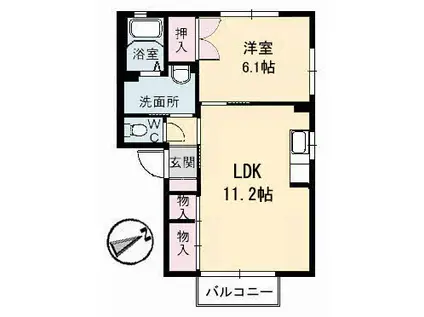 クレスト21A棟(1LDK/1階)の間取り写真