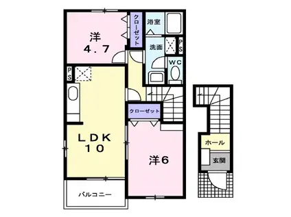 カーサフィオーレA(2LDK/2階)の間取り写真