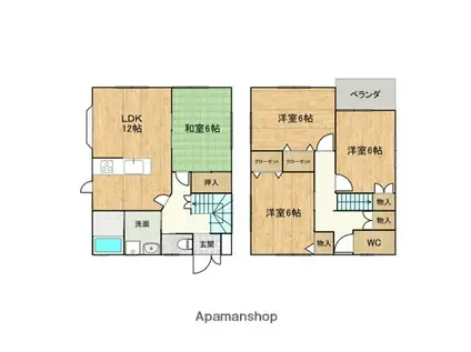 山陽本線 福山駅 バス乗車時間:3分 三吉町バス停で下車 徒歩5分 2階建 築21年(4LDK)の間取り写真