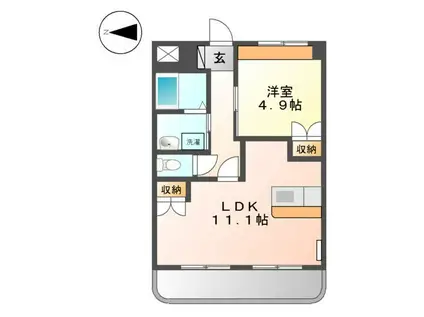 メルヴェール西深津(1LDK/2階)の間取り写真