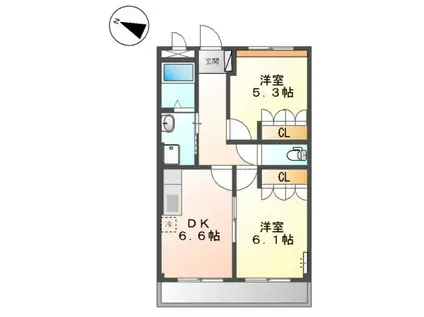 グリーンフィールド(2DK/1階)の間取り写真