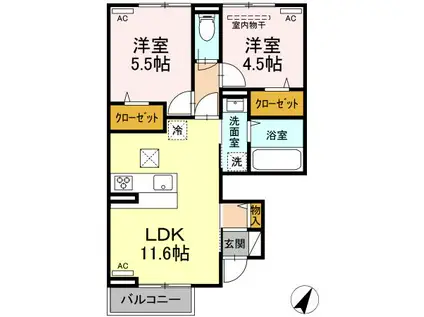 MIA・MERU MERU(2LDK/1階)の間取り写真