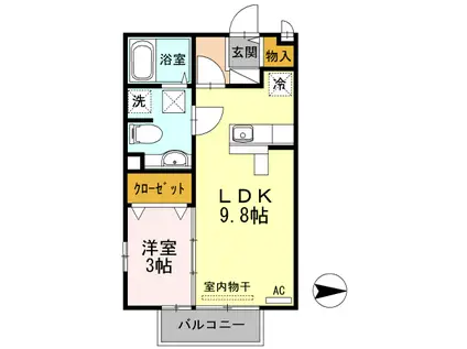 サンブライト(1LDK/2階)の間取り写真
