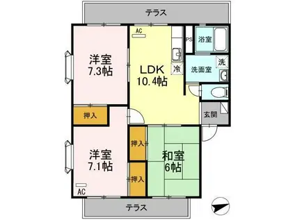 リシェスマツイB棟(3DK/3階)の間取り写真