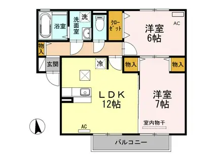 シティーハウス南手城2(2LDK/1階)の間取り写真