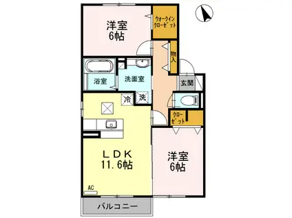 ローゼン シュタット B棟(2LDK/1階)の間取り写真