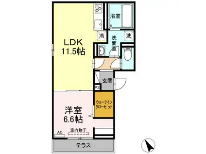 モンマルトルⅢ(1LDK/1階)の間取り写真