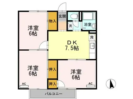 コーポ羽衣 Aグリーン(3DK/2階)の間取り写真