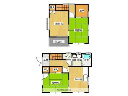 福塩線 備後本庄駅 徒歩19分 2階建 築27年(3SDK)の間取り写真