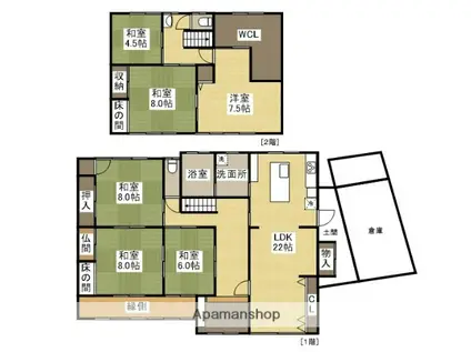 山陽本線 松永駅 徒歩33分 2階建 築40年(6LDK)の間取り写真
