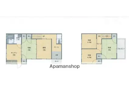 山陽本線 福山駅 バス乗車時間:16分 水呑町戸建てバス停で下車 徒歩3分 2階建 築52年(5DK)の間取り写真