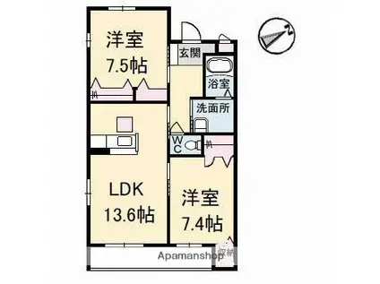 グランマスト多治米 B棟(2LDK/1階)の間取り写真