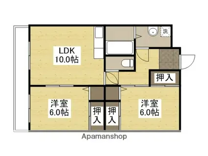 岡田マンション(2LDK/4階)の間取り写真