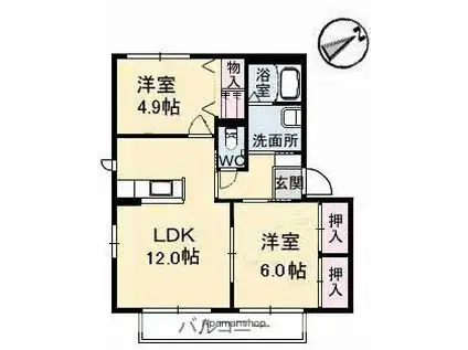 フィグタウン2H棟(2LDK/1階)の間取り写真