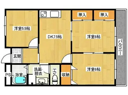 サン・オーレ葦陽(3DK/3階)の間取り写真