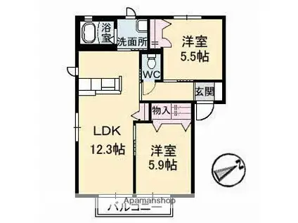 アメニックス福山12番館(2LDK/2階)の間取り写真
