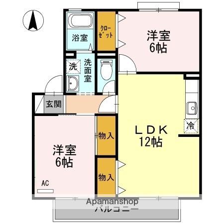 ビラ芳翠 B棟(2LDK/1階)の間取り写真