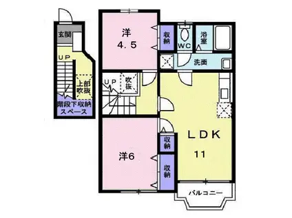 ツインクレストB(2LDK/2階)の間取り写真