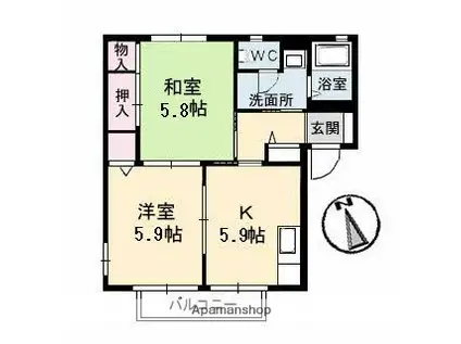 メゾンティアラ A棟(2K/1階)の間取り写真