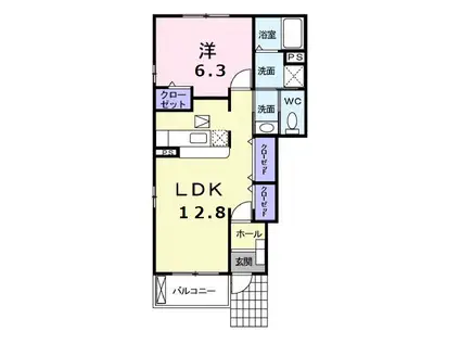 ガーデンハウスB(1LDK/1階)の間取り写真