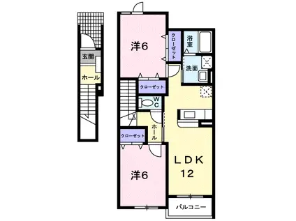 ヴァンエコールB(2LDK/2階)の間取り写真