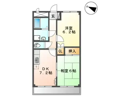 ミレニアム・ハイム1号館(2DK/2階)の間取り写真