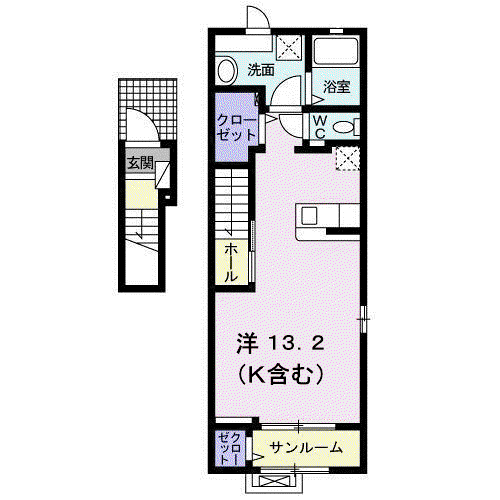 ベルフローラⅡ(ワンルーム/2階)の間取り写真