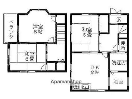 福塩線 万能倉駅 徒歩15分 2階建 築22年(3DK)の間取り写真