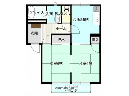 アップルハウス2(2K/2階)の間取り写真