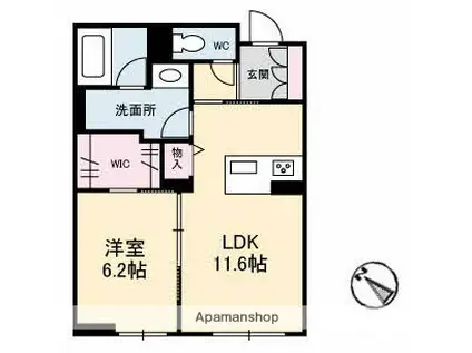 ラ プレスタージュ(1LDK/1階)の間取り写真