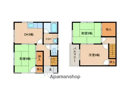 山陽本線 福山駅 バス乗車時間:8分 東多治米バス停で下車 徒歩4分 2階建 築27年(3SDK)の間取り写真