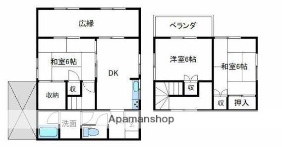 井原鉄道 早雲の里荏原駅 徒歩15分 2階建 築32年(3DK)の間取り写真