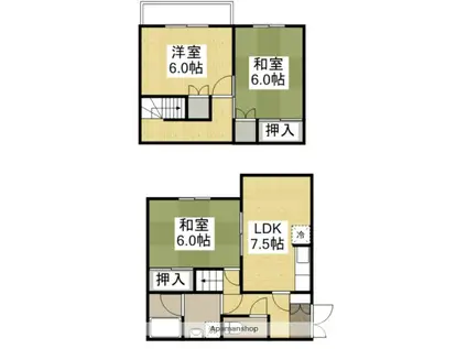 山陽本線 福山駅 バス乗車時間:11分 多治米車庫前バス停で下車 徒歩8分 2階建 築32年(3DK)の間取り写真