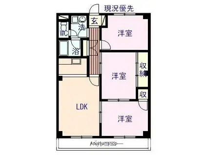 グランドール オミヤ(3LDK/2階)の間取り写真