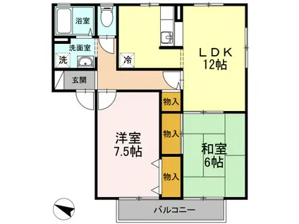 フレマリール高須B棟(2LDK/2階)の間取り写真