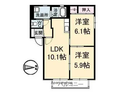 パビオン A棟(2LDK/1階)の間取り写真