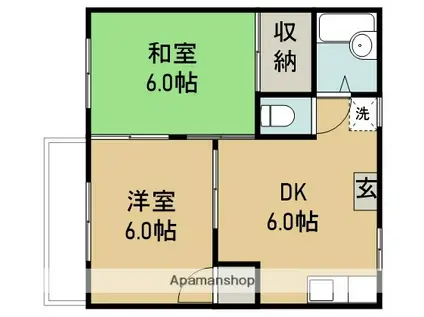 コーポラス戸手(2DK/2階)の間取り写真