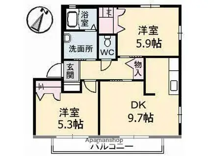 シャーメゾンK 弐番館(2DK/1階)の間取り写真