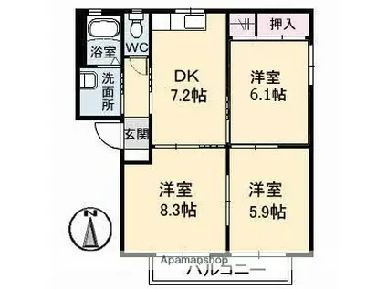 プライムイースト(3DK/1階)の間取り写真