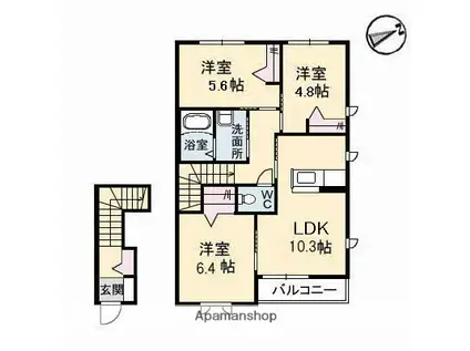 クレスト壱番館(3LDK/2階)の間取り写真