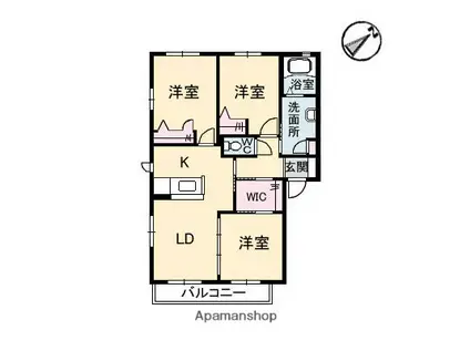 ヴィラージュB棟(3LDK/2階)の間取り写真