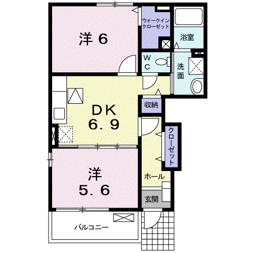 プラシードMB棟(2DK/1階)の間取り写真
