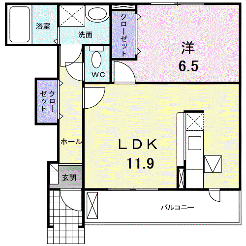 ロジュマン グラシューK(1LDK/1階)の間取り写真