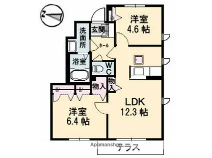 グランドメゾン片島 F棟(2LDK/1階)の間取り写真