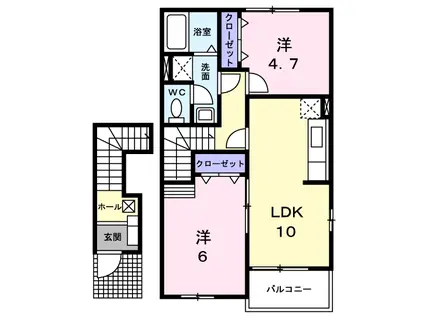 プラシードB(2DK/2階)の間取り写真